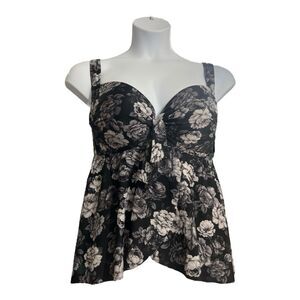Torrid Black Grey Floral Retro Tankini Top Plus Size 1F Slit Swimwear Women